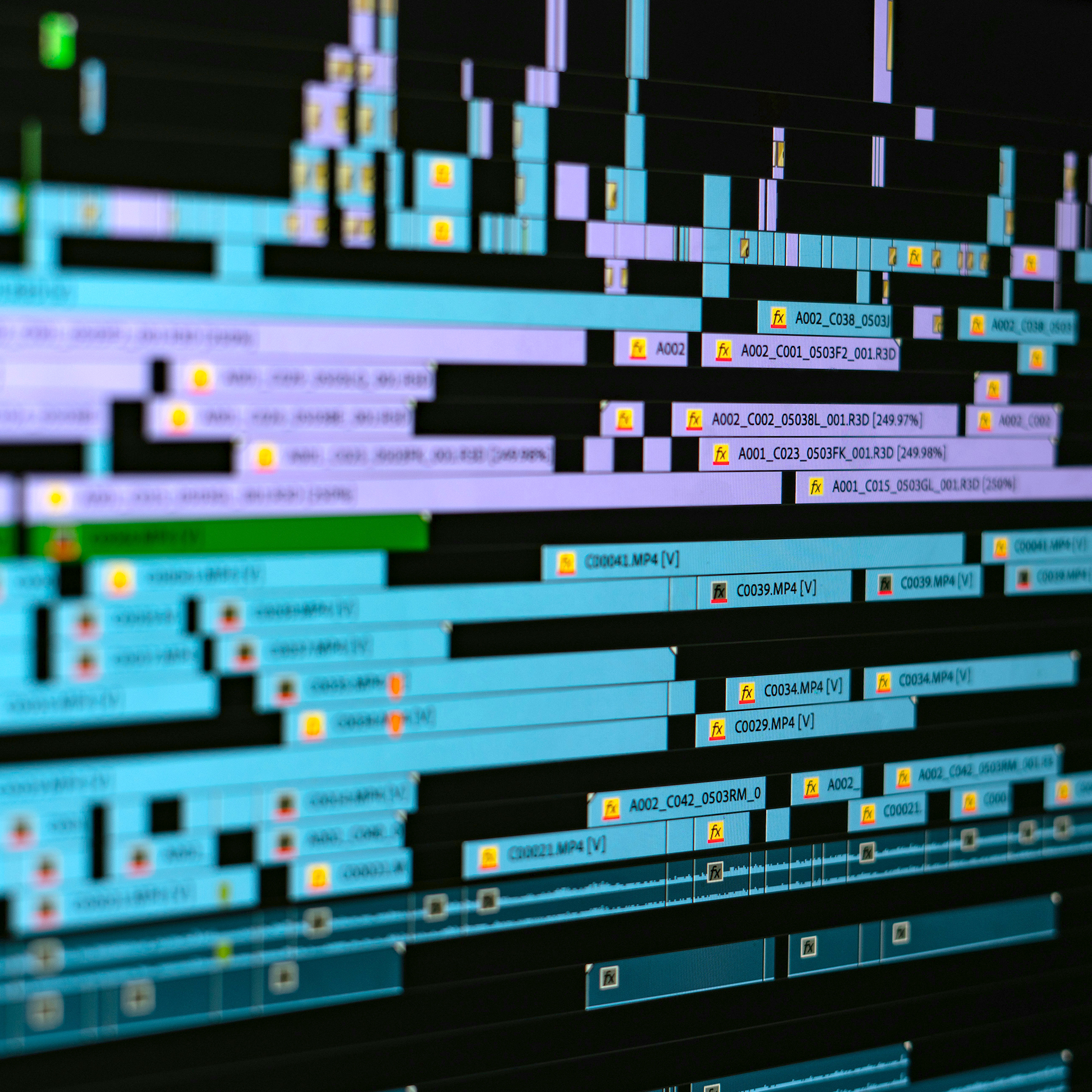 Video editing timeline on a screen